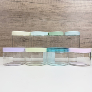 Wholesale Custom Logo Clear PET Cosmetic <b>Jars</b> with Macaron Pastel Lids, Empty Wide Mouth Plastic Cream Containers for Skincare - Product Image 6
