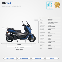 Scooter Sport Touring 150cc, refroidissement par eau, double phare LED, pare-brise, frein à disque CBS, avec porte-bagages arrière, homologué EURO 5 EEC