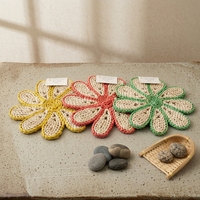 Tapis en jonc de mer naturel en forme de pétale, 30 x 38 cm, écologique, personnalisable, fait main, résistant à la chaleur, réutilisable, style bohème, pour intérieur et extérieur