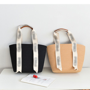 New large-capacity casual woven tote <b>bag</b> with letter design, stylish and versatile for students, perfect for vacations. - Product Image 1