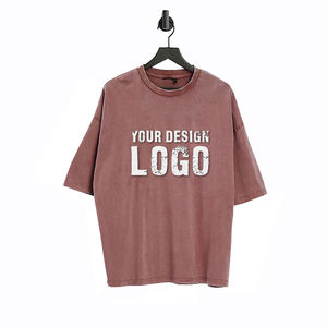 T-shirt décontracté pour homme, couleur unie, style vintage, effet vieilli, coupe ample, épaules tombantes, manches courtes, grande taille, haute qualité - Product Image 1