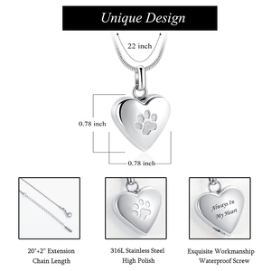 Wholesale Stainless Steel Pet Cremation <b>Urn</b> Jewelry for Ashes Paw Print Heart Pendant Memorial Necklace - Product Image 2