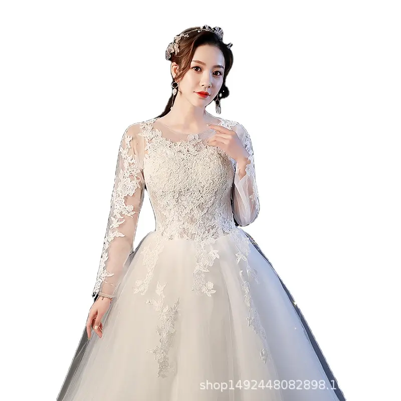 Elegant Bridal Gown New Wedding Gown For Women 2023 Lace Embroidery Long Sleeve Floor Length Wedding Dresses