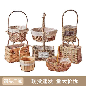 Rattan Storage Basket Bowl Shape With Handle For Flower Arrangement Desktop Use - Product Image 3