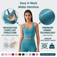 Soutien-gorge de sport à bonnets fixes pour femme, col en V, 200 GSM, haut de yoga à maintien élevé pour l'entraînement et la gym