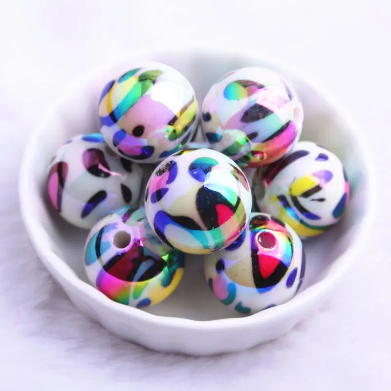 20mm 100pcs Fashion Chunky Bunte Leopard UV AB Print Perlen für Großhandel Schmuck Runde Acryl Perlen