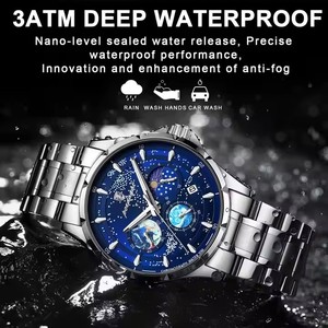 Nouvelle vente flash - Montre pour homme POEDAGAR - Montre à quartz en acier inoxydable pour homme - Mode - Soleil - Lune - Ciel étoilé - Petit cadran à trois aiguilles - Montre avec date - 916 - Product Image 5