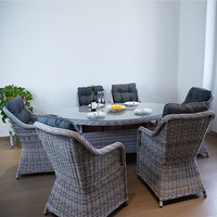 Table à manger ovale moderne avec 6 fauteuils Chaise en rotin Mobilier de jardin Ensemble table et chaises d'extérieur