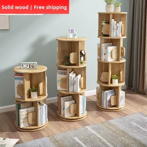 Solid Wood Bookshelf for Home <strong>Library</strong> 360&deg; Rotating Simple Modern Floor-standing Storage Rack for <strong>Bedroom</strong> Children's Room - Product Image 5