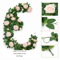 Guirlande de roses artificielles en soie de 6,5 pieds pour la décoration de mariage, d'escaliers, de portes et de jardins - Vente en gros