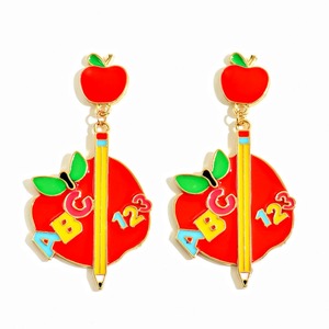 Metal Drop Oil TEACHER Apple Pencil Pendientes Back-to-school Graduación Día de los maestros Regalo para mujeres Uionen 1797 - Product Image 4