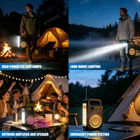 Haut-parleur solaire multifonctionnel Bluetooth et radio FM, lumière d'urgence pour le camping en plein air, batterie intégrée de 5400mAh, lecteur MP3 USB