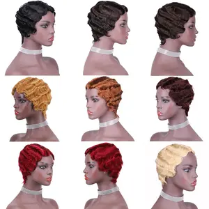 Wig rambut manusia buatan mesin pabrik murah Wig rambut manusia gelombang pendek untuk wanita hitam