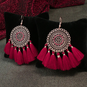 <b>Red</b> Tassel <b>Earrings</b> Women Geometric Long <b>Drop</b> Bridal Wedding Autumn Winter Chinese Style Jewelry - Product Image 4