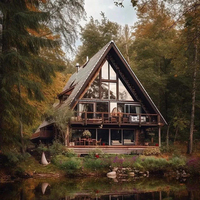 Cadre en acier Maison préfabriquée Huttes Resort Cottage Maison Jardin Chalet Bois Log Cabane Kits A Cadre Mini Maisons
