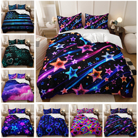 Ensemble de literie en microfibre écologique 3 pièces, étoiles néon colorées, galaxie, espace, ciel nocturne cosmique, housse de couette imprimée en 3D pour la maison