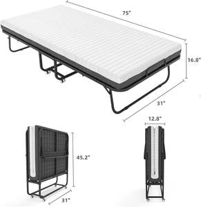 प्लांट बायोबेस्ड फोल्डिंग बेड के लिए मेमोरी फोम गद्दे अतिथि बिस्तर के साथ पोर्टेबल कोट आकार धातु फ्रेम फोल्डिंग बिस्तर - Product Image 6