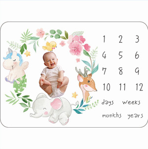 Manta de franela para bebé recién <span class=keywords><strong>nacido</strong></span>, 100% poliéster, para cultivo, mes, flor - Product Image 5