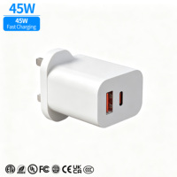 Adaptateur de charge rapide Super 45W PD Gan VOOC PPS Type C avec prise UK, accessoires mobiles en gros, chargeur USB A USB C avec câble