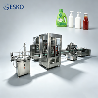 Ligne de remplissage automatique de liquides ESKO à 6 têtes avec pompe à piston et bouchonneuse pour bouteilles de détergent, shampoing, lotion, savon liquide et cosmétiques