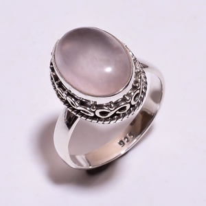 Anillo de Plata de Ley 925 de cuarzo rosa natural romántico, joyería de boda y fiesta en línea con piedras preciosas de ajuste de bisel - Product Image 1