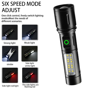 Lampe torche LED blanche à zoom laser, rechargeable par USB, lumière blanche et rouge, 6 modes, en aluminium, pour la recherche en extérieur, le camping et la randonnée - Product Image 2