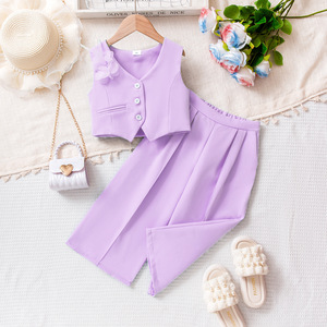 Traje Infantil Estilo Coreano, <span class=keywords><strong>Top</strong></span> con <span class=keywords><strong>Tirantes</strong></span> y Pantalones de Color Sólido, Trajes de Moda para Niñas, Ropa Infantil Diaria para 4-7 Años - Product Image 3