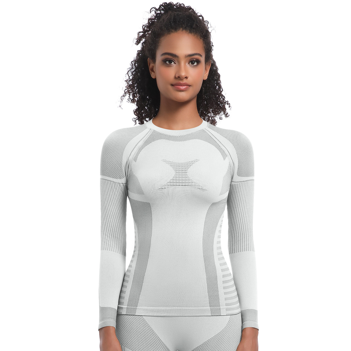 Women Workout Shirts Seamless Long Sleeve Yoga Tops High Elastic Ski Suit for Sports Running Breathable Athletic Slim Fit