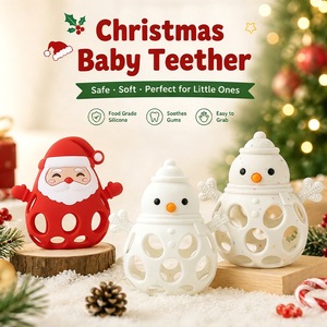 Hochet de dentition personnalisé en silicone sans BPA pour bébé, motif Père Noël et bonhomme de neige, jouet sensoriel pour nourrissons - Product Image 3