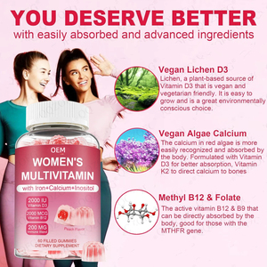 OEM Private Label Women's Multivitamin Gummies Vitamins a C D3 B Complex Calcium <b>Iron</b> Zinc Inositol for Hormone Immune Health - Product Image 3