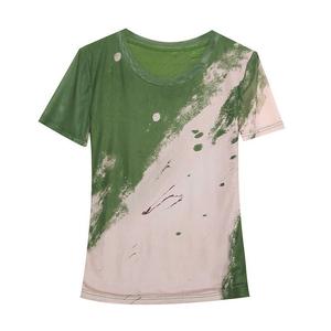 Nouveau T-<span class=keywords><strong>shirt</strong></span> en <span class=keywords><strong>gaze</strong></span> à manches courtes et col rond avec imprimé positionné, coupe ajustée amincissante pour <span class=keywords><strong>femme</strong></span>, tendance - Product Image 5