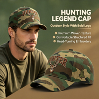 Gorra de Béisbol de Camuflaje con Bordado de Ciervo y Pino, Visera Curva Ajustable, para Caza, Camping y Viajes