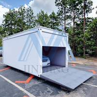 Entrepôt design moderne préfabriqué avec cadre en acier, garage pliable et étendu avec petit conteneur, abri d'auto pour appartements