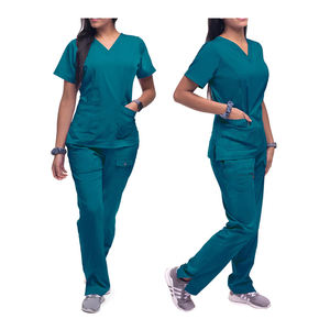 Ensemble de gommages médicaux professionnels 2 pièces les mieux notés uniformes d'hôpital tissés à col en V légers et durables vêtements de travail flexibles et doux - Product Image 1