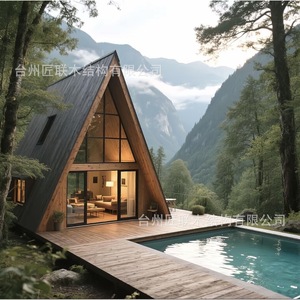 Casa de verano moderna con estructura en A de madera y vidrio templado para camping y uso en el jardín. - Product Image 3