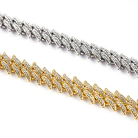 Vente en gros de bracelets cubains d'épine de Miami en alliage de zinc glacé au design tendance Chaîne à maillons plaquée argent et or pour cadeau Type de charme