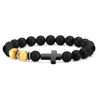 Bracelet perlé XM en pierre naturelle de 8 mm, style bohème, avec croix, en œil de tigre givré, cadeau pour homme - Grande vente