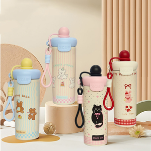 600ml <b>Bear</b> Double Drinking Thermos <b>Bottle</b> 316 Stainless Steel Cute Cartoon Insulated Water <b>Bottle</b> With Silicone Lanyard - Product Image 1