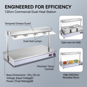 Commercial Grade Food Warming Display with Heat <b>Lamp</b>, Stainless Steel Countertop Buffet Warmer for Restaurant Canteen Banquet - Product Image 4