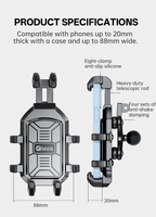 Support de téléphone pour moto Kewig avec amortisseur de vibrations et support de téléphone pour vélo en silicone souple, étanche IP66 et antivol