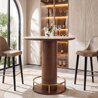 Table à manger ronde Tribesigns de 31,5 pouces en pierre frittée avec base en bois de caoutchouc massif pour 2 à 4 personnes Appartement
