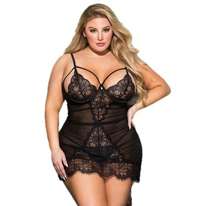 Lencería Sexy de Talla Grande con Encaje de Pestañas y Transparencias, Camisón al por Mayor R81045 - Product Image 5