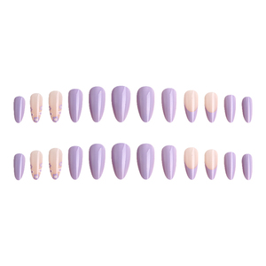 Faux ongles longs amande <span class=keywords><strong>couleur</strong></span> nude <span class=keywords><strong>violet</strong></span> <span class=keywords><strong>pastel</strong></span>, design brillant, <span class=keywords><strong>couleur</strong></span> unie, élégants, réutilisables, à presser, pour femmes, usage quotidien - Product Image 3
