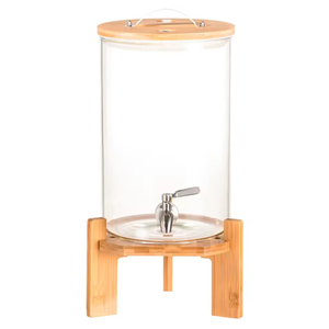 10l portatile resistente al calore di vetro <span class=keywords><strong>dispenser</strong></span> di bevande con cremagliera in legno coperchio rubinetto per succo di alcol bevande fredde festa brocca di acqua - Product Image 1