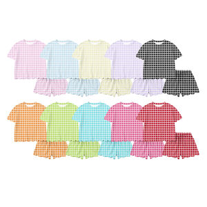 Preventa al por mayor: Conjuntos de verano a cuadros para niñas, estilo festivo, con volantes, MOQ 5. Ropa de bebé de algodón orgánico suave y lechoso, estilo boutique Trendyism. - Product Image 1