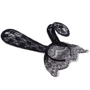 Women Sexy Black Lace Headband Sweet Bunny Rabbit Ear Hair Band for Wedding Party Cosplay Costume