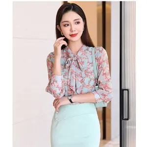 2022 Korean Latest Stylish Designer Fashion Floral Print Ladies Shirts Women's Blouse