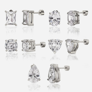 Pendientes de circonita blanca de acero inoxidable con engaste de garra, redondos, geométricos, para uso diario, para mujer - Product Image 1