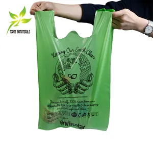 BSCI फैक्टरी EN13432 100% biodegradable और खाद पर्यावरण के अनुकूल मकई स्टार्च डिस्पोजेबल बैग ले जाने