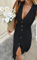 Robe sans manches à col en V de couleur unie pour femmes, robe décontractée pour femmes
